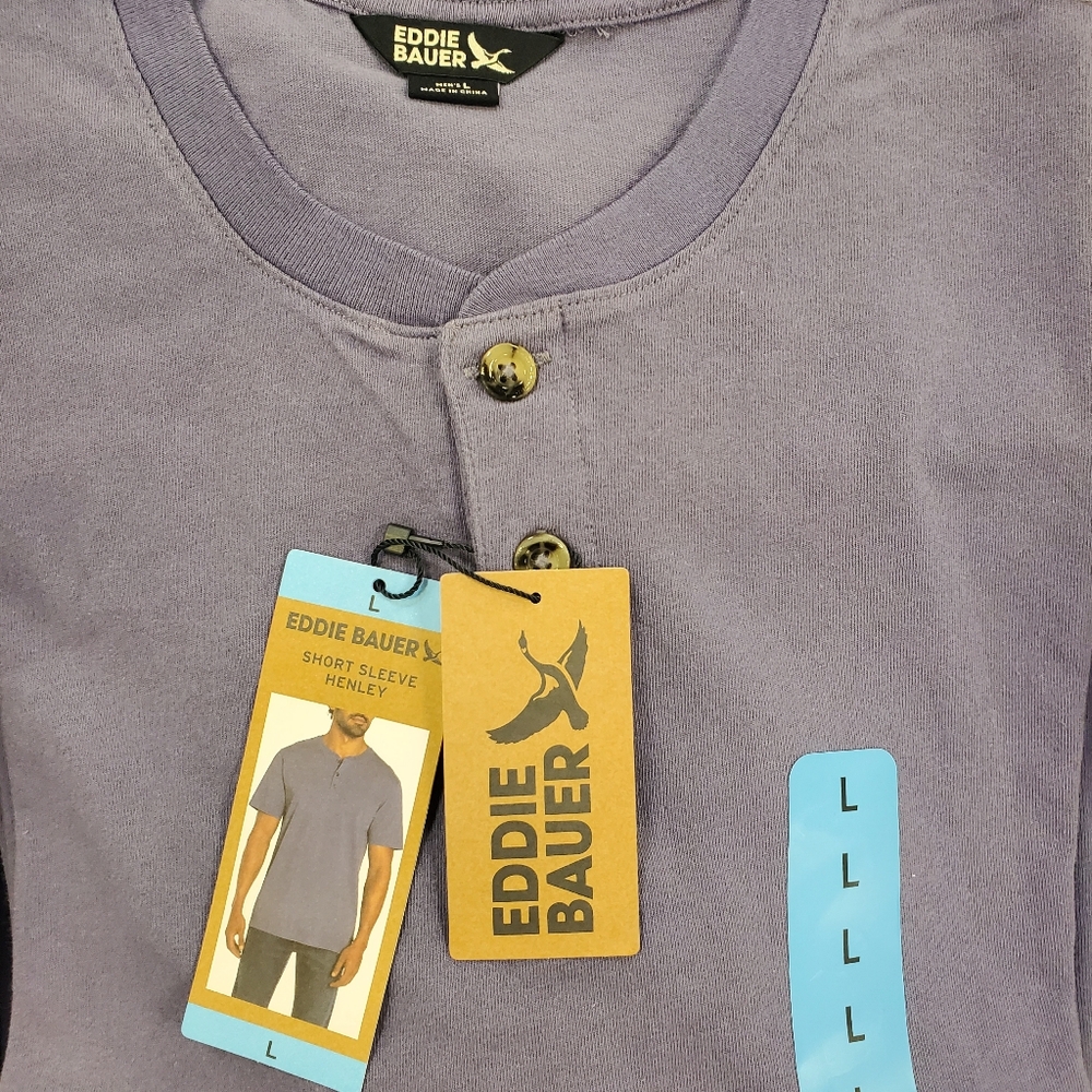 Eddie Bauer Short Sleeve Henley Shirt Color Purple Size Large BRAND NEW WITH TAG